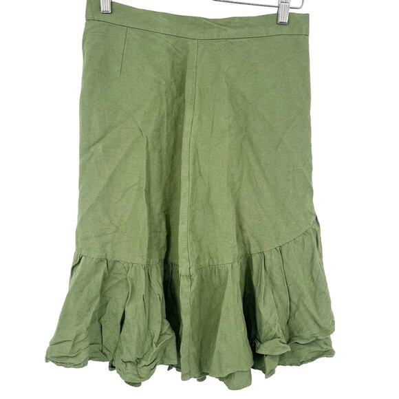 ANN TAYLOR Womens Linen Blend Ruffle Beachy Lagenlook Knee Length Skirt‎ Green - Picture 1 of 9